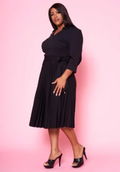 Plus Size Pleated Fit & Flare Midi Dress -Asoph Fashion Shop 2022467 001 3