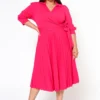 Plus Size Pleated Fit & Flare Midi Dress