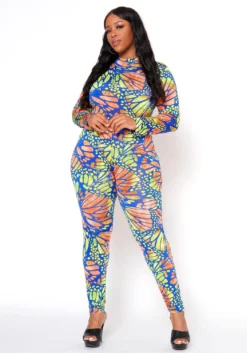 Plus Size Butterfly Print Fitted Jumpsuit -Asoph Fashion Shop 2022473 001 1