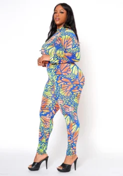 Plus Size Butterfly Print Fitted Jumpsuit -Asoph Fashion Shop 2022473 001 3