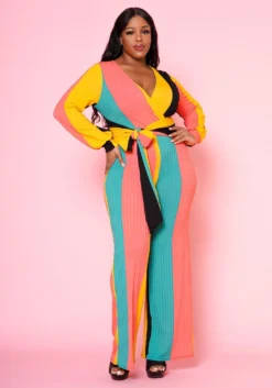 Plus Size Multi Color Ribbed Jumpsuit
