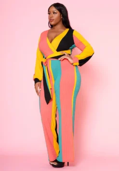 Plus Size Multi Color Ribbed Jumpsuit -Asoph Fashion Shop 2022474 001 2
