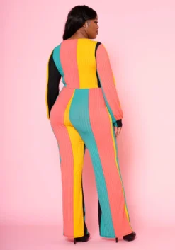 Plus Size Multi Color Ribbed Jumpsuit -Asoph Fashion Shop 2022474 001 3