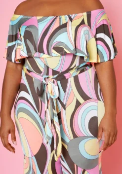 Plus Size Abstract Pattern Off Shoulder Jumpsuit -Asoph Fashion Shop 2022478 001 5