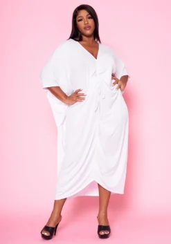 Plus Size Ruched Dolman Sleeve Maxi Dress