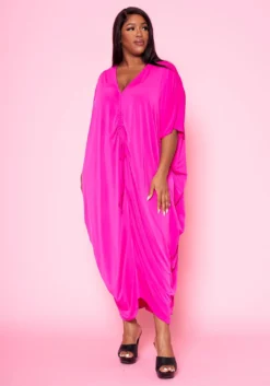 Plus Size Ruched Dolman Sleeve Maxi Dress -Asoph Fashion Shop 2022481 004 3