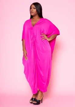 Plus Size Ruched Dolman Sleeve Maxi Dress -Asoph Fashion Shop 2022481 004 4