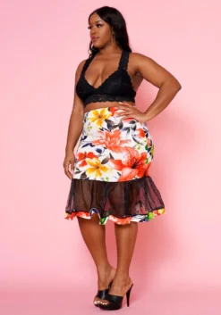 Plus Size Floral Pattern Flare Skirt -Asoph Fashion Shop 2022482 001 2