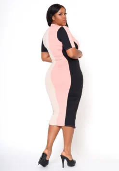Plus Size Color Block Zip Front Bodycon Dress -Asoph Fashion Shop 2022483 001 3