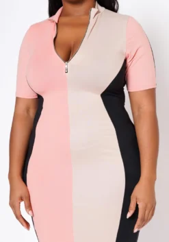 Plus Size Color Block Zip Front Bodycon Dress -Asoph Fashion Shop 2022483 001 4