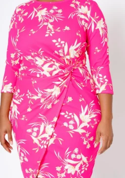 Plus Size Floral Print Twist Hem Cocktail Dress -Asoph Fashion Shop 2022490 001 5