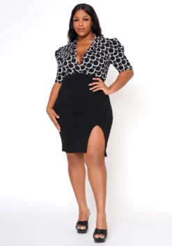 Plus Size Geo Print Splice Mini Dress -Asoph Fashion Shop 2022491 001 0