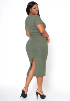 Plus Size Ribbed Square Neck Midi Dress -Asoph Fashion Shop 2022498 002 3