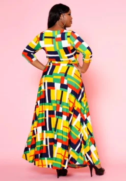 Plus Size Geometric Pattern Fit & Flare Maxi Dress -Asoph Fashion Shop 2022501 001 3