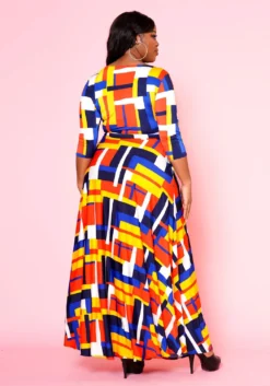 Plus Size Geometric Pattern Fit & Flare Maxi Dress -Asoph Fashion Shop 2022501 002 4