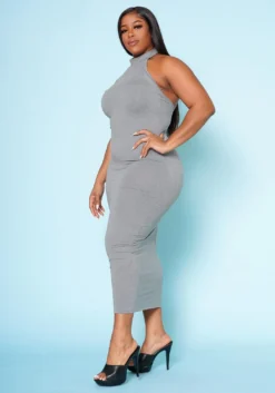 Plus Size Halter Neck Bodycon Midi Dress -Asoph Fashion Shop 2022506 002 2