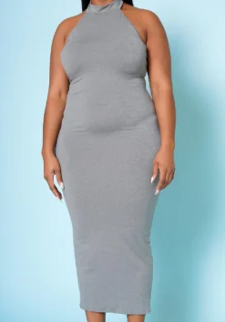 Plus Size Halter Neck Bodycon Midi Dress -Asoph Fashion Shop 2022506 002 4