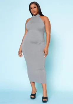 Plus Size Halter Neck Bodycon Midi Dress -Asoph Fashion Shop 2022506 002 5