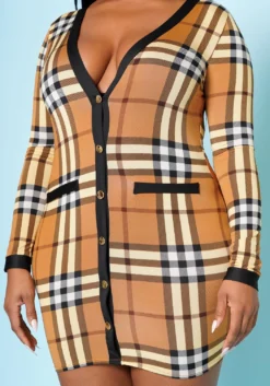 Plus Size Plaid Long Sleeve Mini Dress -Asoph Fashion Shop 2022508 001 5