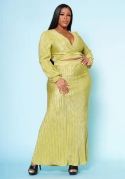 Plus Size Metallic Pleated Two Piece Set -Asoph Fashion Shop 2022510 001 2