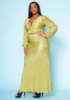 Plus Size Metallic Pleated Two Piece Set -Asoph Fashion Shop 2022510 001 3