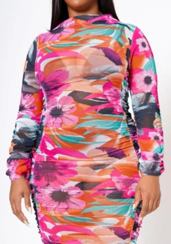 Plus Size Mesh Floral Print Ruched Dress -Asoph Fashion Shop 2022512 001 5