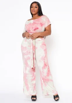 Plus Size Tie Dye Crop Top & High Waist Pants