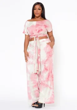 Plus Size Tie Dye Crop Top & High Waist Pants -Asoph Fashion Shop 2022513 001 2