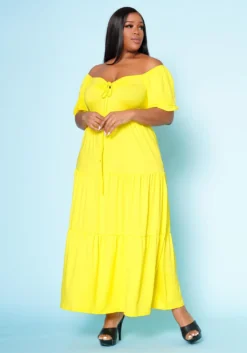 Plus Size Off Shoulder Fit & Flare Maxi Dress
