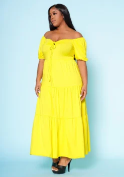 Plus Size Off Shoulder Fit & Flare Maxi Dress -Asoph Fashion Shop 2022517 001 2