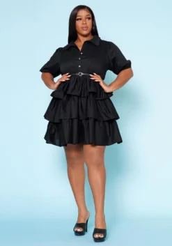 Plus Size Ruffle Tiered Flare Mini Dress