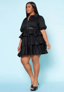Plus Size Ruffle Tiered Flare Mini Dress -Asoph Fashion Shop 2022518 001 2