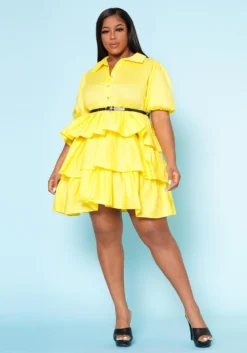 Plus Size Ruffle Tiered Flare Mini Dress
