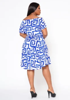 Plus Size Abstract Print Off Shoulder Flare Dress -Asoph Fashion Shop 2022519 001 5