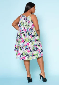 Plus Size Tropic Floral Pattern Flare Mini Dress -Asoph Fashion Shop 2022523 001 4