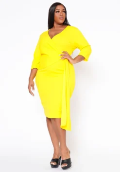 Plus Size V Neck Overlay Drape Mini Dress