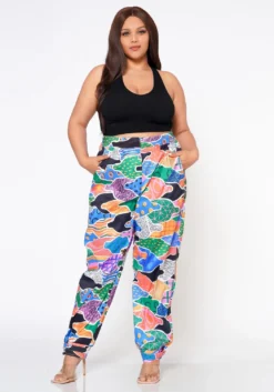 Plus Size Abstract Pattern Ankle Cuffed Pants