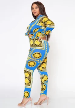 Plus Size Golden Brocade Print Collar Top & Leggings Set -Asoph Fashion Shop 2022541 001 2