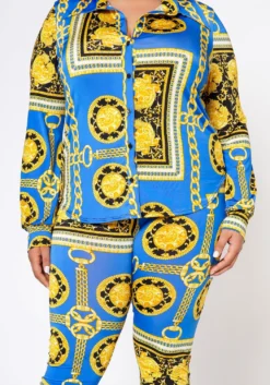 Plus Size Golden Brocade Print Collar Top & Leggings Set -Asoph Fashion Shop 2022541 001 4