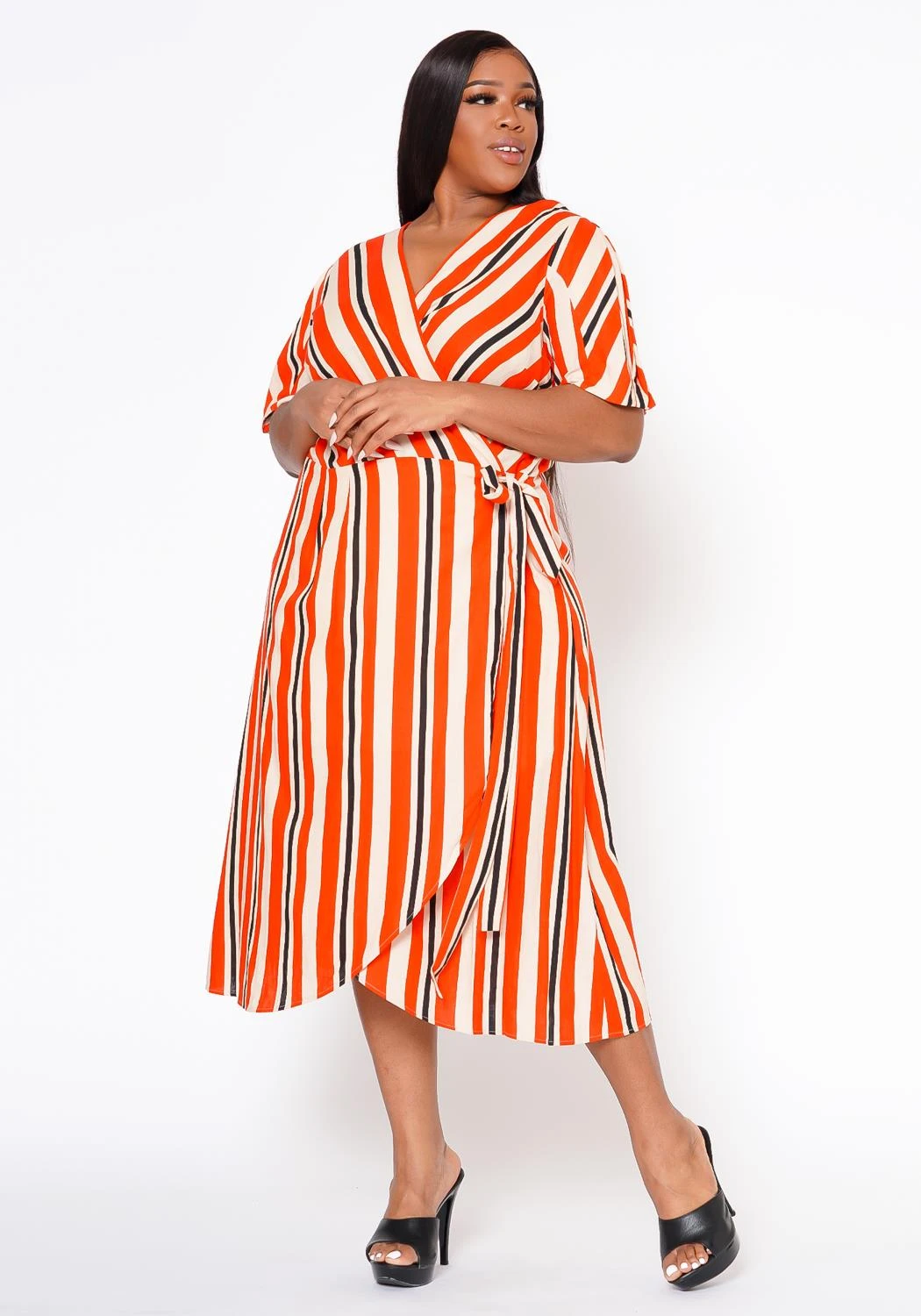 Plus Size Puff Sleeve Wrap Dress 2 Plus Size Puff Sleeve Wrap Dress - Image 2