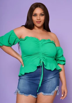 Plus Size Off Shoulder Ruffle Trim Top