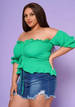 Plus Size Off Shoulder Ruffle Trim Top -Asoph Fashion Shop 2022553 002 2