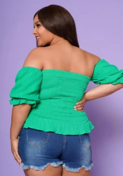 Plus Size Off Shoulder Ruffle Trim Top -Asoph Fashion Shop 2022553 002 3