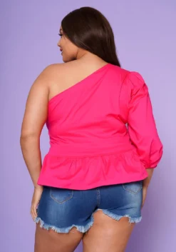 Plus Size Asymmetric One Sleeve Peplum Blouse -Asoph Fashion Shop 2022554 001 4