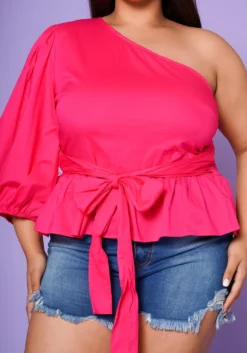 Plus Size Asymmetric One Sleeve Peplum Blouse -Asoph Fashion Shop 2022554 001 5