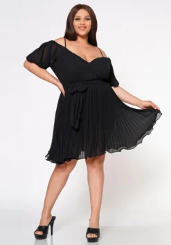 Plus Size Off Shoulder Pleated Flare Dress -Asoph Fashion Shop 2022557 001 2