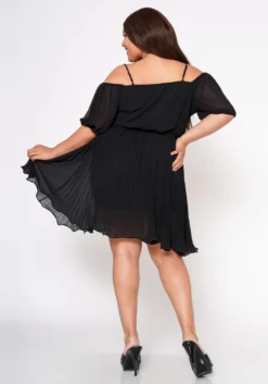 Plus Size Off Shoulder Pleated Flare Dress -Asoph Fashion Shop 2022557 001 3