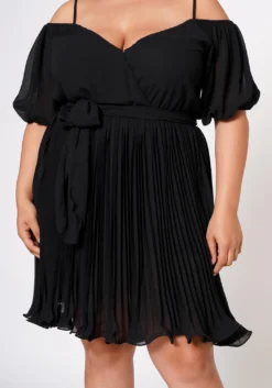 Plus Size Off Shoulder Pleated Flare Dress -Asoph Fashion Shop 2022557 001 4