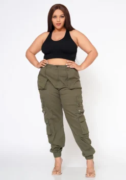 Plus Size Ankle Cuffed Utility Cargo Pants