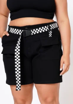 Plus Size Checkered Belt Utility Cargo Shorts -Asoph Fashion Shop 2022560 001 4
